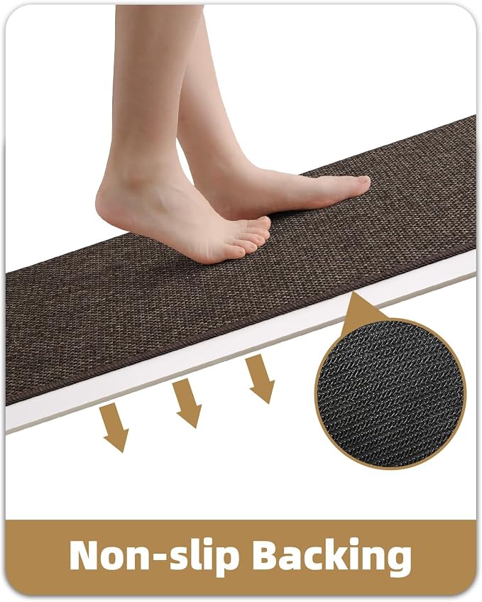 Color&Geometry Kitchen Rugs and Mats Non Slip Washable, Absorbent Woven Kitchen Runner Rug Easy to Clean Kitchen Floor Mats for in Front of Sink, Laundry Room, Hallway, 17”x47”, Brown