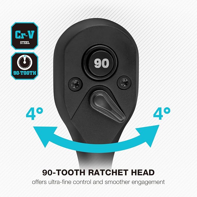 DURATECH 3-Piece Drive Ratchet, 90-Tooth Quick-release Ratchet Wrench | 1/4", 3/8", 1/2" Socket Wrench for Men Women, Reversible, Cr-V Made, 4° Swing, Manganese Phosphate Black Finish