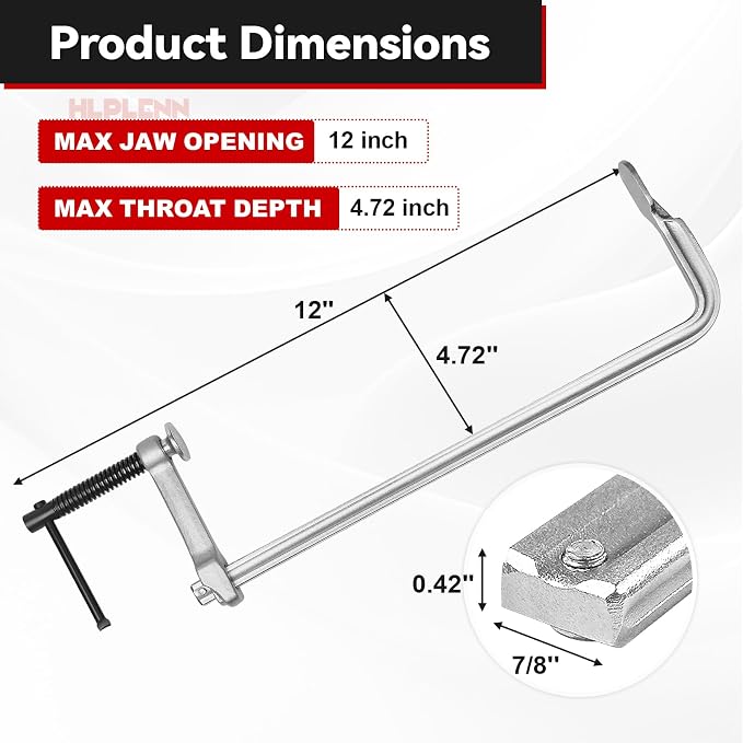 4-Pack 12-Inch F-Clamps for Welding, 4-3/4 Inch Throat Depth 1320 lbs Load Capacity, Heavy-Duty Bar Clamps Woodworking & Metalworking, All-Steel Construction