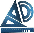 4 Pack Blue Metal Math Geometry Tools Aluminum Alloy Straightedge Triangle Ruler Protractor, Steel Graphic Design Tools Drafting Tool for Student Teacher Metric Drawing and Drafting
