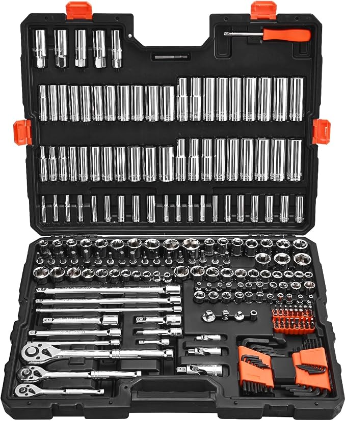VEVOR Socket Set, 225 Pieces, 3/8 & 1/4 & 1/2 inch Drive Socket and Ratchet Set, SAE and Metric, Deep and Shallow, Mechanic Tool Kit with Bits, Accessories, Storage Case, CR-V Alloy Steel, for Repair | CR-V, SAE and Metric, Deep and Shallow, Car and Mo...