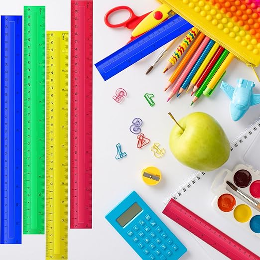 300 Pcs 12 Inch Rulers Bulk Plastic Kid Ruler for Back to School Supplies, Flexible Assorted Color Ruler with Centimeters and Inches for Students Operation Christmas Charity Donation Supplies (300)