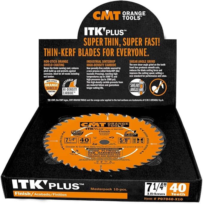 CMT P07060 ITK Plus Ultra Finish Saw Blade with 7-1/4 x 60 Teeth, 10-Degree ATB Shear and 5/8-Inch Bore