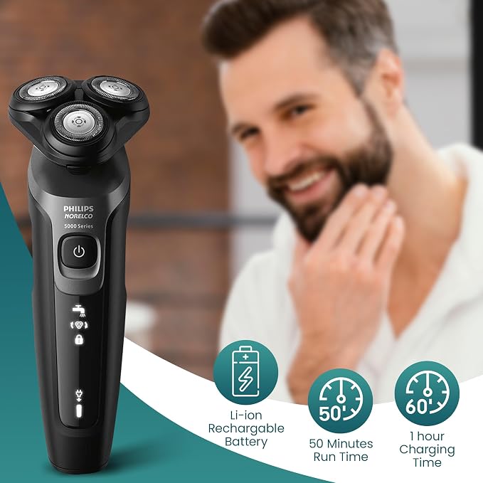Philips Electric Shavers for Men, Rechargeable AquaTouch Mens Electric Shaver Wet and Dry with Comfort Cut Blades and Click-on Precision Trimmer, Cordless Electric Razors with 5D Flex Head
