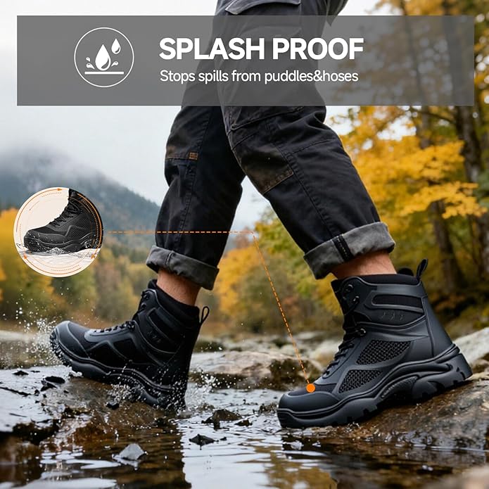 Steel Toe Boots for Men Work Boots for Men Breathable High Top Work Shoes Lightweight Indestructible Safety Shoes Industry Construction Safety Footwear