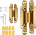 6" 2 pcs Hidden Hinges for Doors Invisible Hinges Concealed Zinc Alloy 180 Degree Swing 3 Way Adjustable Butt Silent Door Hinge 6 x 2.5 x 1 inch (Gold)