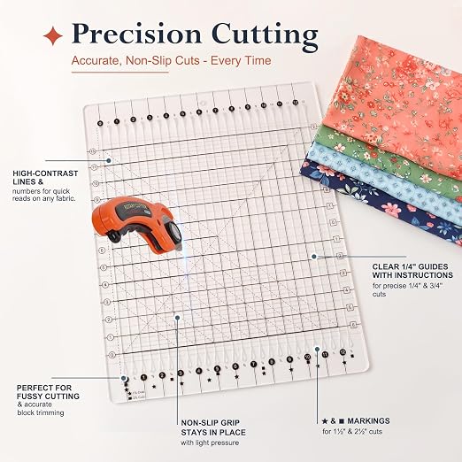 14-1/2" x 17-3/4" Slotted Quilting Ruler, Thickened Clear Acrylic Multi-Strip Template, Non-Slip Grip for Rotary Cutting, 1.5 & 2.5 Inch Strips, Jelly Rolls & Patchwork Squares