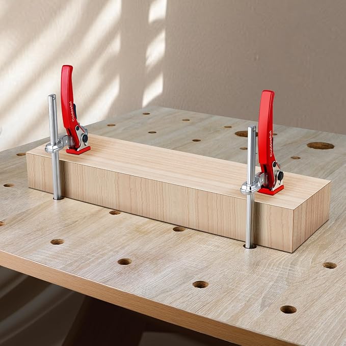 2 Pack Track Saw Clamps for Guide Rail – Heavy Duty Quick Release Ratchet Clamp Set, Compatible with Festool, Makita, Dewalt, Table Saw Hold Down, T Track Woodworking Clamps with Non-Marring Pads