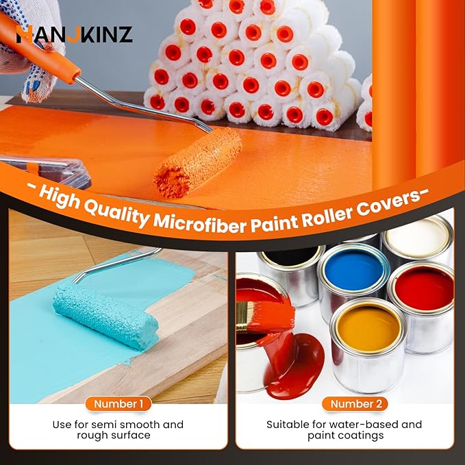 60 Pack Microfiber Paint Roller 4 Inch, Small Paint Roller Covers, 3/8 Inch Nap, Mini Paint Rollers for House Painting with Paint Roller Frame, Wall Painting Tool