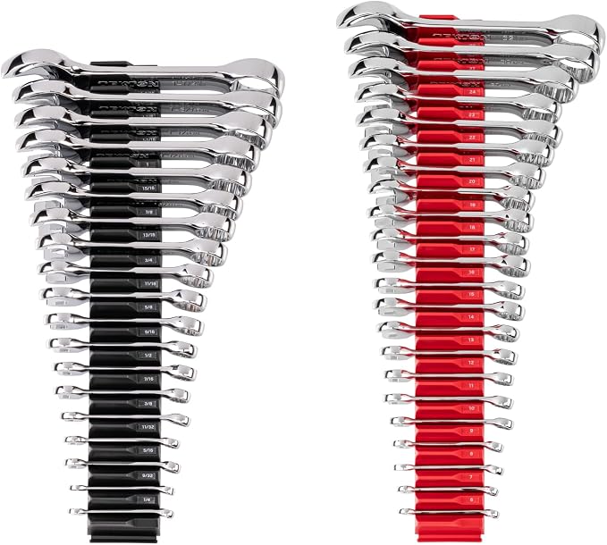 TEKTON Stubby Combination Wrench Set, 41-Piece | WCB95410 | (1/4 - 1-1/4 in., 6 - 32 mm, Common Sizes), Modular Organizers, Chrome Finish
