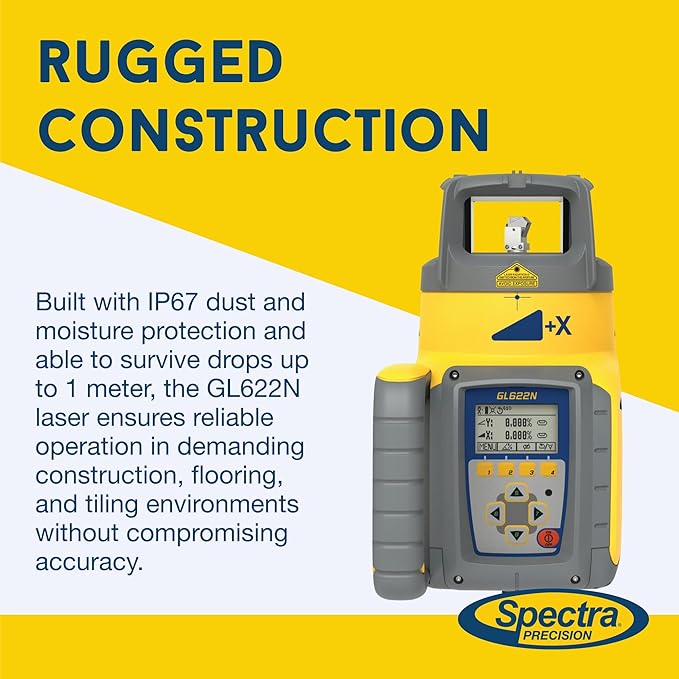Spectra Precision GL622N Dual-Slope Grade Class II Laser Level Kit with HL760 Laser Meter, C70 Rod Clamp, RC602N Remote Control, 10 Ah NiMH Batteries, Charger for Tiling, Construction, Flooring
