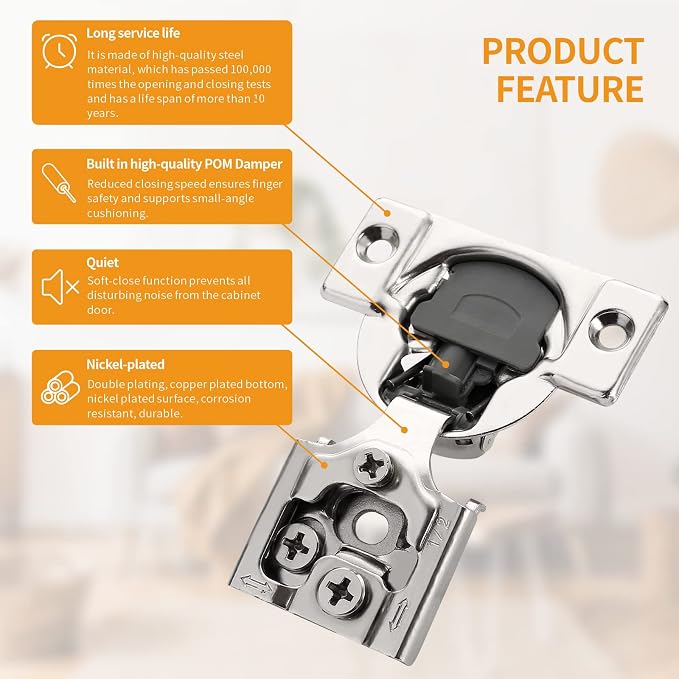 Chibery 2 Pack 1/2" Overlay 3D Soft Close Concealed Hinge for Face Frame Door, Smooth Slow Self Closing Hinges, Satin Nickel, Hidden 105° Open Angle Stainless Steel Hinge for Kitchen Cabinet Door