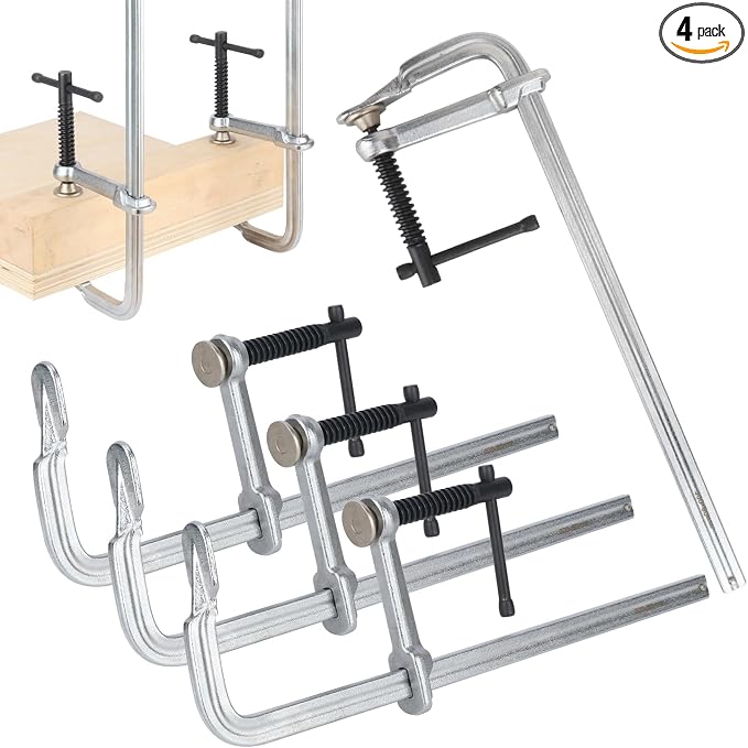 4 Pack 12 Inch Bar Clamps Set, Forged Steel F Clamps, Steel F Clamps, 450Lbs Max Load, Welding Bar Clamps for Welding, Woodworking, Metalworking, and DIY Projects