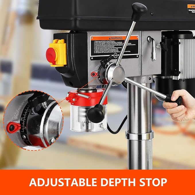 15 in Floor Drill Press, 7.5 Amp 120V Pure Copper Motor, 288-3084 RPM Variable Speed Cast Iron Bench Drill Press, 0-45° Tilting Worktable, Tabletop Drilling Machine for Wood Metal