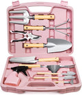 Grenebo 12-Piece Womens Gardening Tools Gift Set, Rust-Proof & Heavy-Duty Garden Tools with Durable Carrying Case, Fashionable & Thoughtful Gardening Gifts for Women&Men (Pink-Silver)