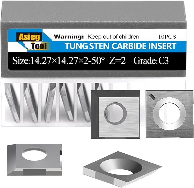 Asieg Tool 14.27x14.27x2.0mm-50° Carbide Inserts Cutters Knives Replacement Spiral Planer Blades for Rikon 20-600H WEN JT630H and PL1326 BP510H Cutech Jointer Rikon Craftex King Head 10pcs