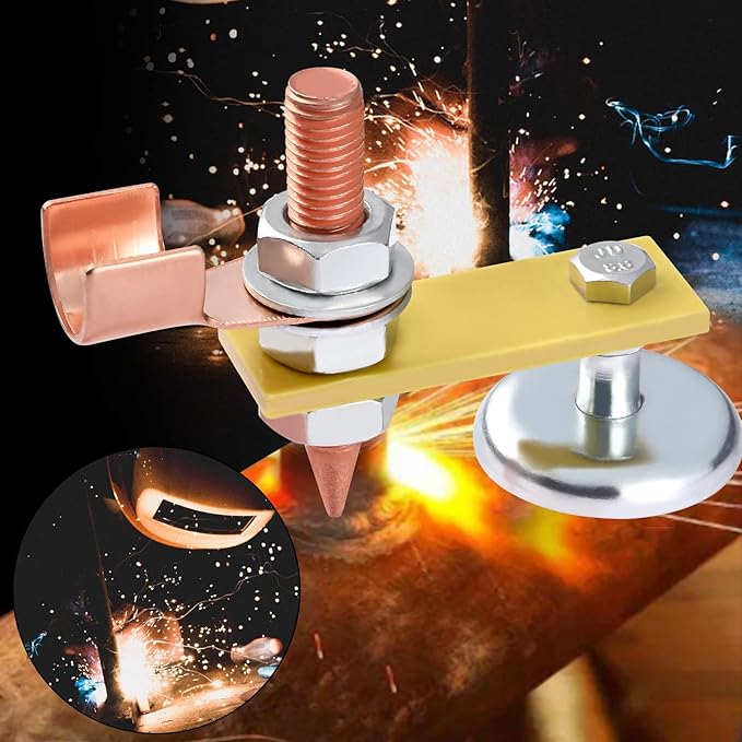 2 Pack Magnetic Welding Support Ground Clamp Tools with 2 Conductive Rods, Welding Magnet Head Strong Magnetism Large Suction, Copper Tail Welding Accessories Stability Clamps