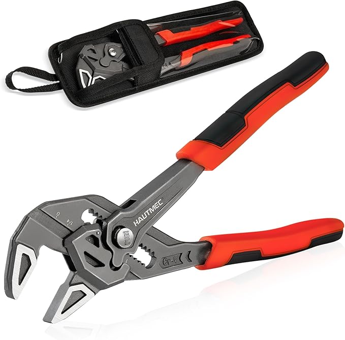 HAUTMEC Adjustable Pliers Wrench, 7-Inch Smooth Jaw Parallel Pliers, Heat-Treated CR-V Steel & Phosphated Rust-Resistant, SAE/Metric Scale, Storage Belt Pouch for Professional Plumbing & DIY