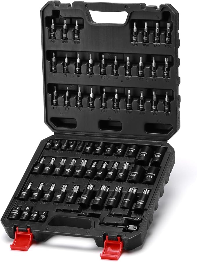 EMENTOL Master Torx Bit Socket and External Torx Socket Set, 1/4" 3/8" 1/2" Drive, 67PCS, T6-T70, TT6-TT70, TP8-TP60, E4-E24, Includes Socket Adapters, Drill Adapters, CR-V Steel