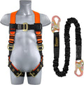 TRSMIMA Safety Harness Fall Protection - Safety Harnesses Construction Kit | Fall Arrest Full Body Safety Harness with Shock Absorbing Lanyard Tongue Buckle Orange