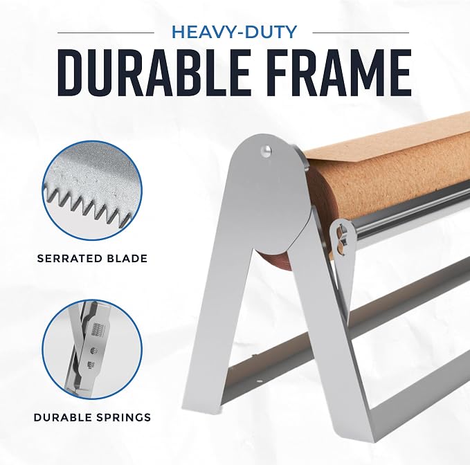 Bryco Goods - 36 Inches All Paper Roll Dispenser and Cutter Made of Heavy-Duty Steel Frame & Sharp Blade. Holds, Dispenses & Cuts. Non-Slip Tabletop. Up to 1000ft Rolls