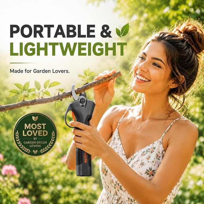 Lightweight Electric Pruning Shears for Tired Hands, Cordless Pruner for Women, Seniors & Smaller Hands, 4200mAh Battery, Adjustable 0.6"/1" Cutting Opening, SK5 Blade Brushless Garden Shears