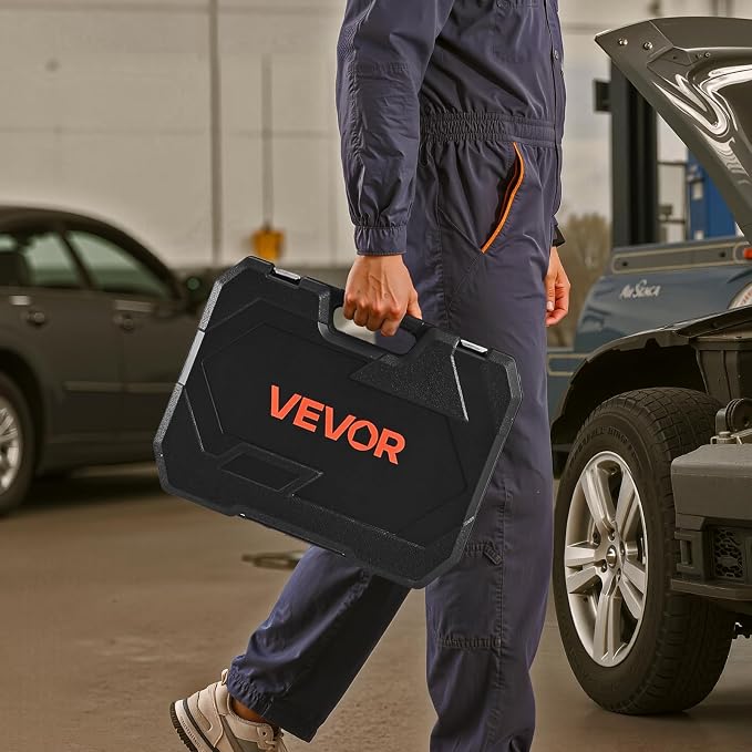 VEVOR Socket Set, 86 Pieces, 3/8 & 1/4 & 1/2 inch Drive Socket and Ratchet Set, SAE and Metric, Mechanic Tool Kit with Ratchet Wrench, Accessories and Storage Case, CR-V Alloy Steel, for Auto Repair | Deep and Shallow, Mechanics Tool Set with Ratchet W...