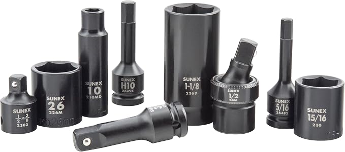 SUNEX 26102 1/2" Drive SAE & Metric 6 Point Standard & Deep & Hex Bit Master Impact & Bit Socket Set, 102-Piece