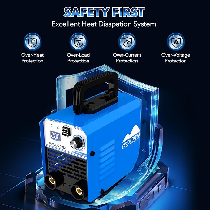 TRQWH 200A MMA Welding Machine 110V Stick Welder Machine Portable ARC Welder with IGBT Digital Display Hot Start for Beginners and Professionals Welder (MMA200ST)