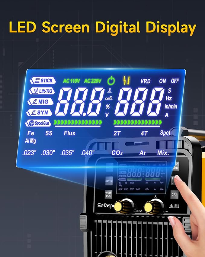 200Amp MIG Welder, 2026 Newest [Large LED Display] 110/220V Welding Machine, 7 in 1 STICK/Lift-TIG/MIG/SYN/SpoolGun/Flux/Spot, Ideal for DIY and Metal Workshop