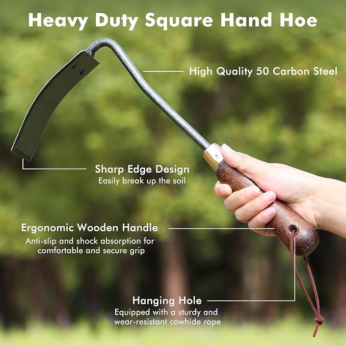 RESTMO Heavy Duty Hoe Garden Tool, Suitable for use on Hard Soil, Thickened Garden Hoe for Weeding, Loosening Soil, Ideal for Flower beds, Vegetable Gardens