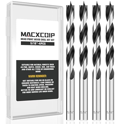 Brad Point Wood Drill Bit Set, 4Pcs 5/16" Drill Bit Set with Double Flutes Design for Carpenter Woodworking and All Types of Wood