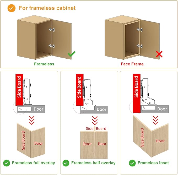 Chibery 20 Pack Frameless Full Overlay Soft Close Concealed European Hinges, Self Closing Satin Nickel, 105 ° Open Angle 4D Adjustment, Speed Control, Clip On, Stainless Steel for Cabinet Door