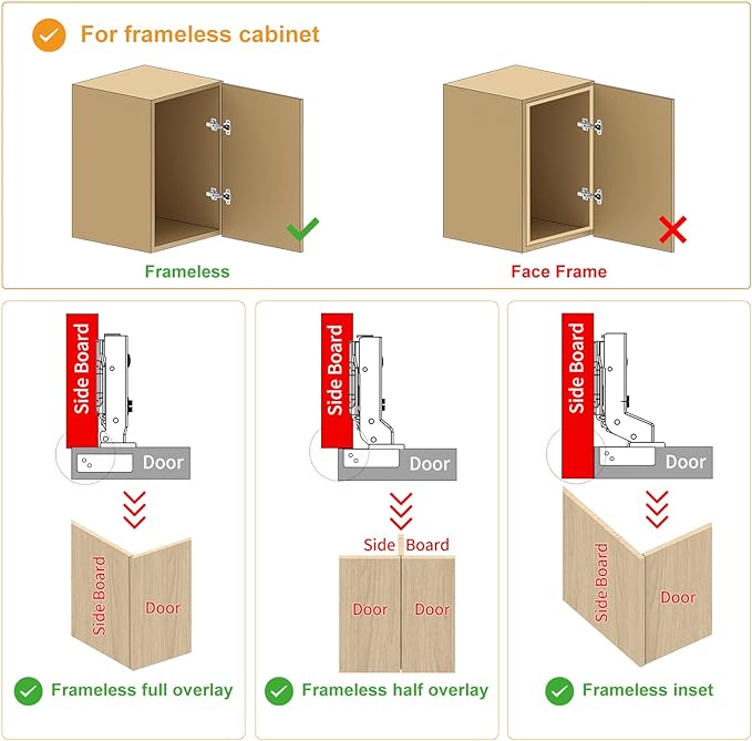 Chibery 10 Pack Frameless Full Overlay Soft Close Concealed European Hinges, Self Closing Satin Nickel, 105 ° Open Angle 4D Adjustment, Speed Control, Clip On, Stainless Steel for Cabinet Door