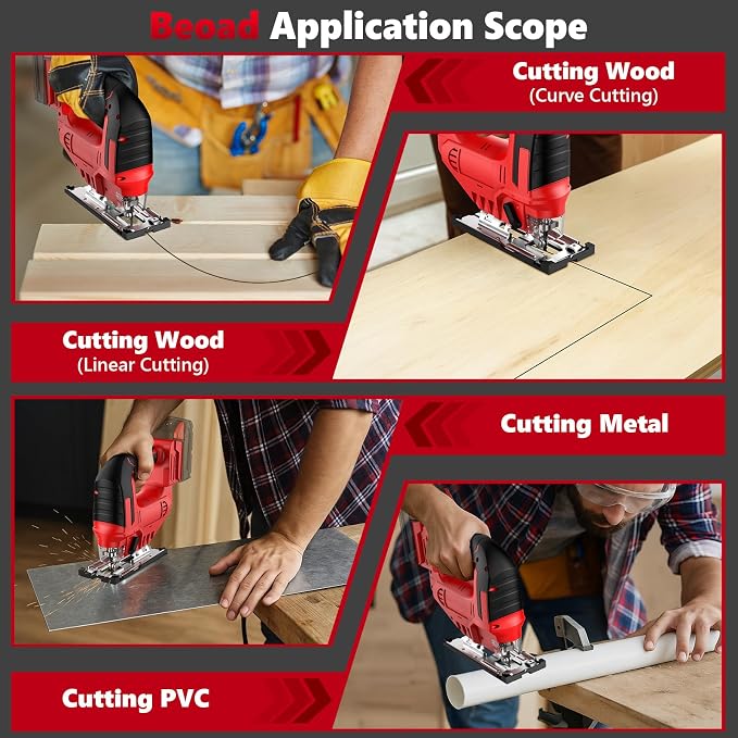 Cordless Jig Saw for Milwaukee 18V Battery, Brushless Jigsaw Tool 2900RPM with LED Light, 3-Position Orbital & ±45° Bevel Cuts for Metal/Wood/PVC Cutting（No Battery Included）