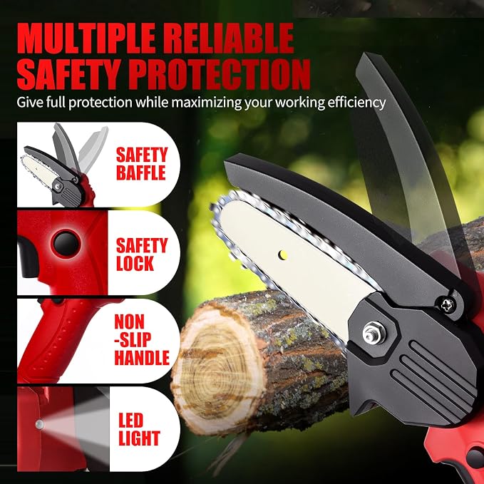 Wood Ranger Mini Chainsaw, Electric 4 inch MINI Chainsaw, Cordless Portable Electric Chain Saw for Yard, Home and Garden, Wood Cutting, Tree Trimming (2Battery&2Chain)