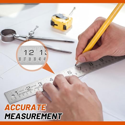 Tellegloww 2 Pcs Steel Ruler 1-1/4 in x 4 ft Machinist Rule Measuring Tool for Tinner Circumference Measurement Metalworking Industrial Drawing Engineering