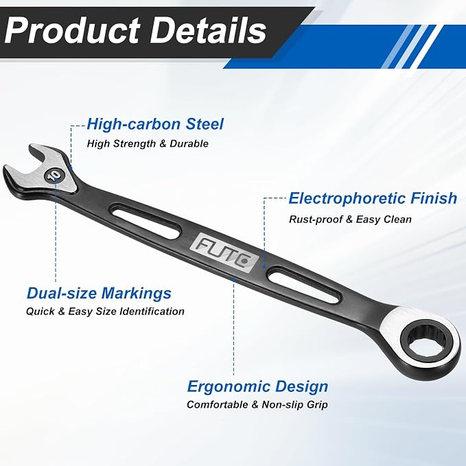 HARFINGTON 2Pcs Ratcheting Combination Wrench 10mm Stubby Wrench Metric High Carbon Steel Double 12-Point Box Open-Ended Ratchet Spanner Tool for Household Garage Workshop Auto Repairs, Black