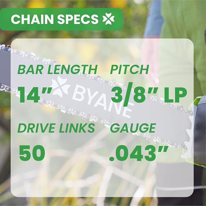 BYANE 14-Inch Carbide Chainsaw Chain 3/8"LP Pitch .043" Gauge 50 DL | Fits Stihl MS170, MS180, MS192T, and HT101/HT131 Pole Saws
