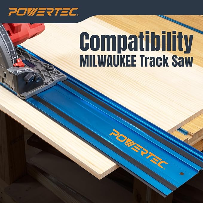 POWERTEC 72461 110" Track Saw Guide Rail Joining Set for Milwaukee Track Saws w/Quick Release Ratcheting Clamps for Woodworking Projects