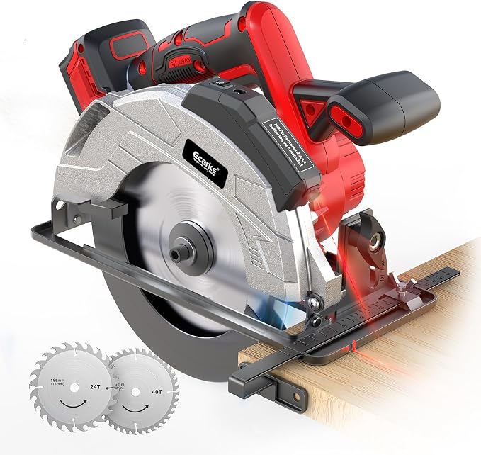 Ecarke 7-1/4" Cordless Circular Saw, Compatible with Milwaukee 18V Battery (Tool Only), Electric Circular Saw with Laser Guide, 5000RPM, 0–45° Bevel, 2-1/4" Cutting Depth, Includes 2 Blades (24T&40T)