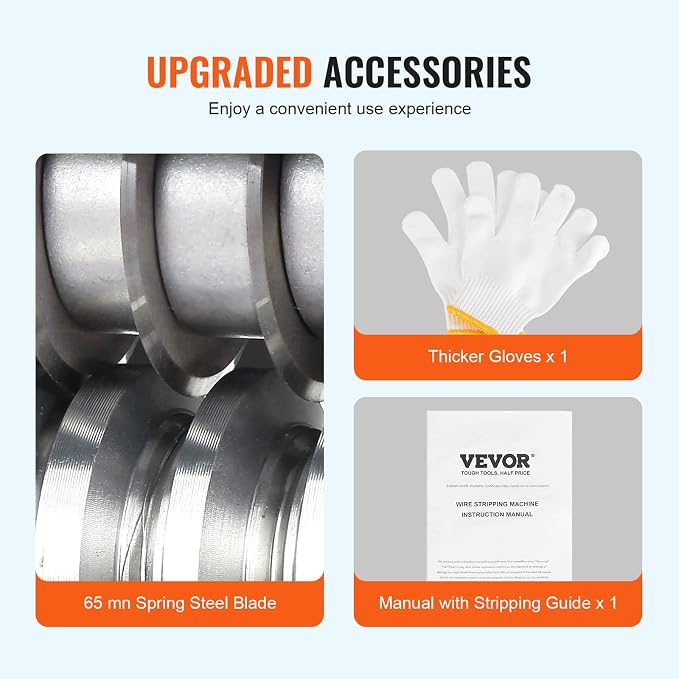 VEVOR Electric Wire Stripping Machine, 0.06''-1.42'' Automatic Wire Stripper Machine, 370 W, 88 ft/min Wire Stripper with An Extra Manual Crank, 11 Channels Electric Wire Stripper, Copper Stripper