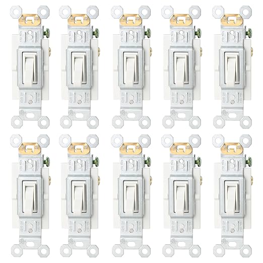 Baomain 10-Pack 15 Amp Toggle Light Switch, 3-Way, Residential/Commercial Grade, On/Off Switch, Glossy White, UL Certified