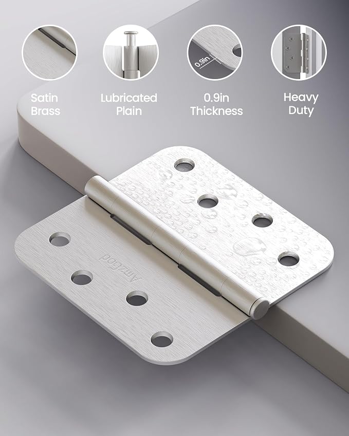 24 Pack 4 Inch Brushed Nickel Door Hinges, Heavy Duty Satin Nickel Hinges with 5/8" Radius Corners, Interior & Exterior Residential Front Door Use
