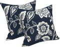 LVTXIII 2 Pack Outdoor Pillows 18x18 Inch, Square Throw Pillows with Inserts, Decorative Water-Repellent Pillow Cushions for Patio Furniture and Garden Sofa, Elegant Vines Navy