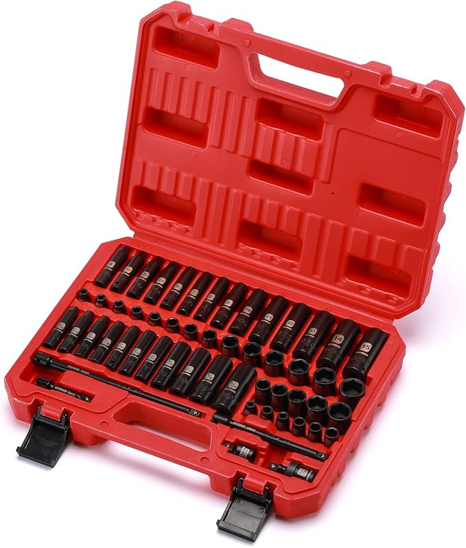 MIXPOWER 55 Pieces 1/4" Dr. Impact Socket Set, CR-V, 6 Point, SAE/Metric, 5/32 Inch - 9/16 Inch, 4mm - 15mm, Shallow/Deep, Including Adapter, Extension, Universal Joint