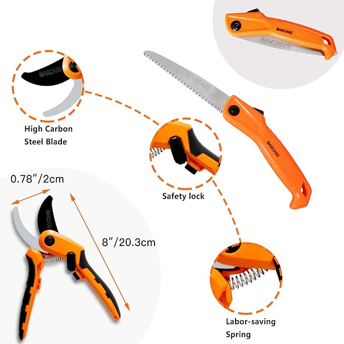 GARCARE 4-in-1 Garden Pruning Set Heavy Duty Garden Clippers | Bypass Lopper, Hedge Shears, Garden Scissors & Folding Saw, Heavy Duty Steel Blades, Ideal for Branches, Shrubs & Hedges