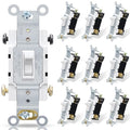 ELEGRP 4 Way Toggle Light Switch, 15 Amp, 120-277V, Toggle Framed AC Quiet Switch, in Wall On/Off Switch, Self-Grounding, Residential and Commercial Grade, UL Listed (10 Pack, Glossy White)