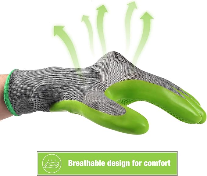 WORKPRO 6 Pairs Garden Gloves, Work Glove with Eco Latex Palm Coated, Gardening Gloves, Working Gloves for Weeding, Digging, Raking, and Pruning (Large)
