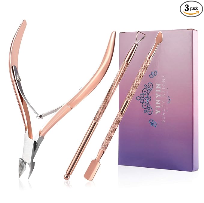 Cuticle Trimmer with Cuticle Pusher and Cutter,YINYIN Cuticle Remover Cutter Nipper Clippers Durable Pedicure Manicure Tools for Fingernails and Toenails(D501-RoseGold)…